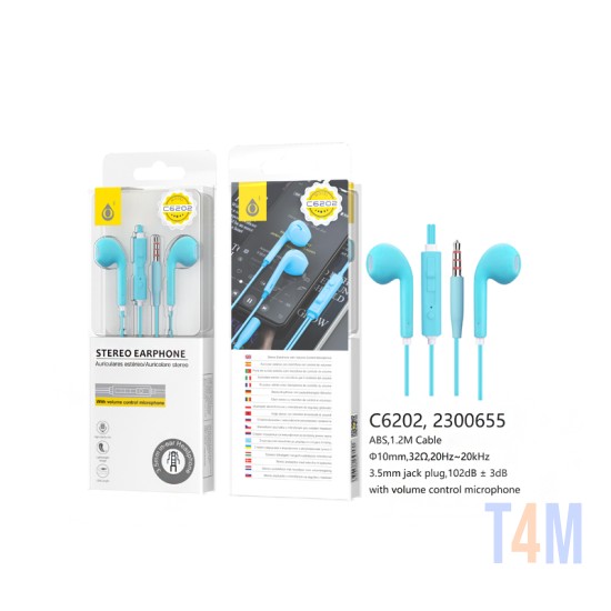 ONEPLUS EARPHONES C6202 AZ WITH VOLUME CONTROL MICROPHONE 1.2M BLUE